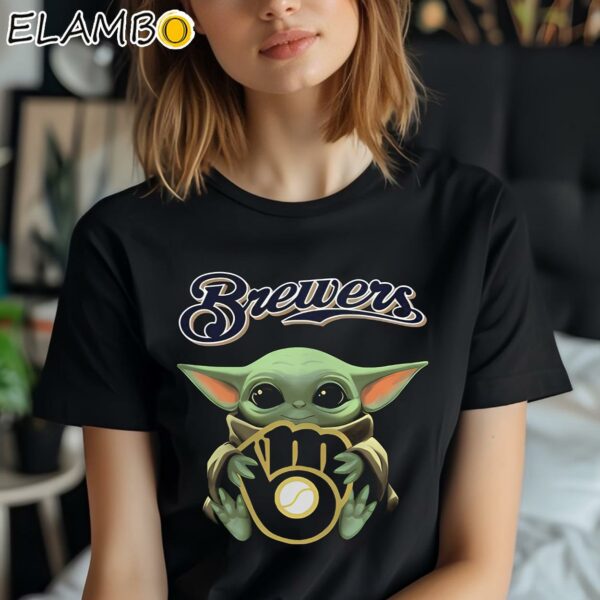 Baby Yoda Hug Milwaukee Brewers Shirt Black Shirt Shirt