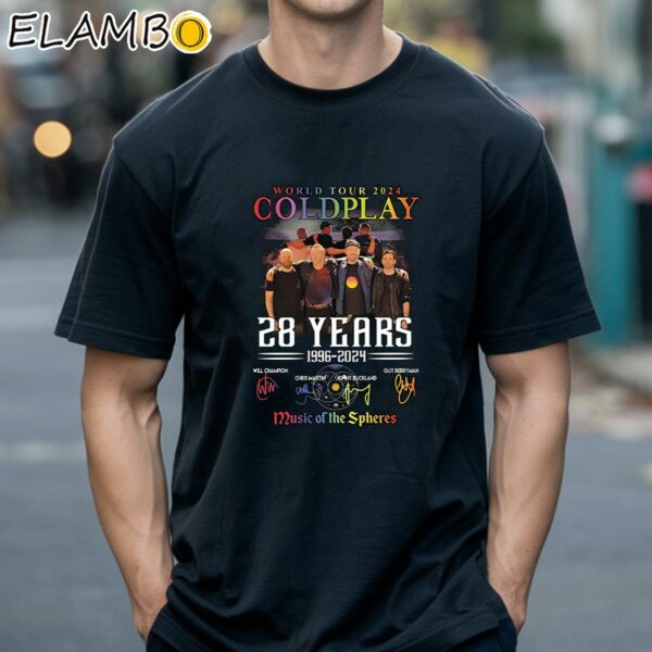 Coldplay World Tour 2024 28 Years 1996 2024 Music Of The Spheres Signatures T Shirt Black Shirts 18
