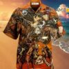 Cowboy Skull War Orange Western Hawaiian Shirt Hawaaian Shirt Hawaaian Shirt
