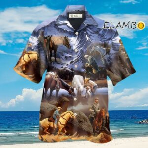 Cowboy Snow Mountain At Sunset Western Hawaiian Shirt Aloha Shirt Aloha Shirt