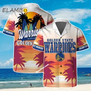 Golden State Warriors Team Logo Pattern Sunset Tropical Hawaiian Shirt Aloha Shirt Aloha Shirt