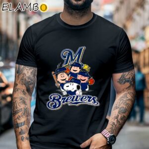 MLB Milwaukee Brewers Snoopy Charlie Brown Woodstock Shirt Black Shirt 6