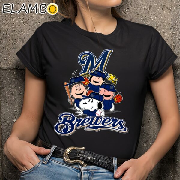 MLB Milwaukee Brewers Snoopy Charlie Brown Woodstock Shirt Black Shirts 9