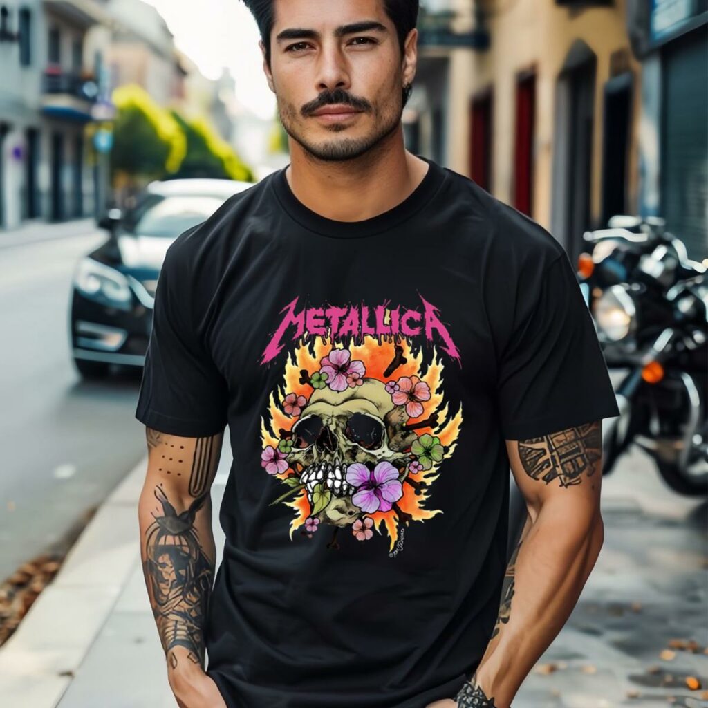 Metallica Floral Skull Boyfriend Fit Girls T Shirt For Fans 1 3