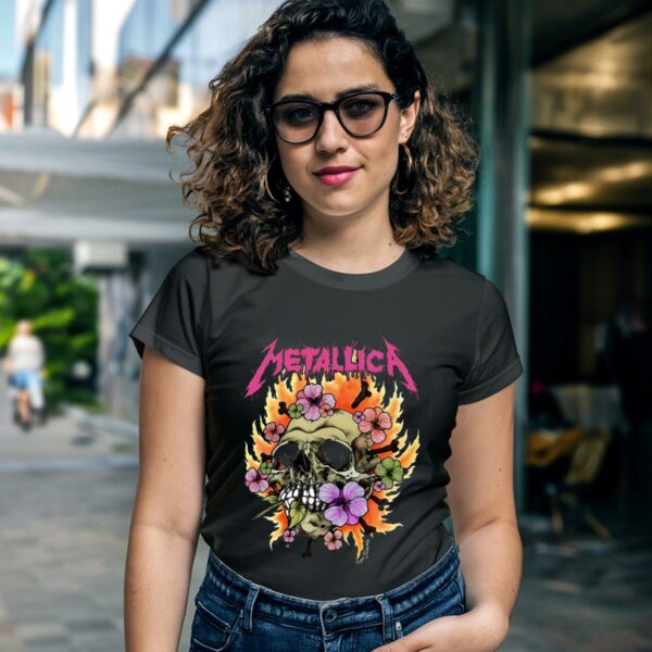 Metallica Floral Skull Boyfriend Fit Girls T Shirt For Fans 3 3