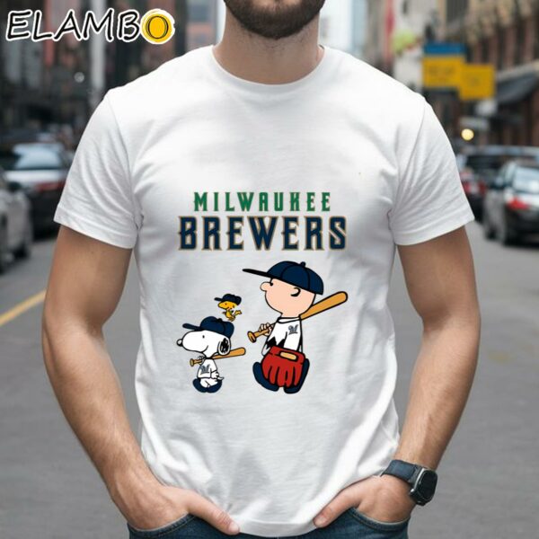 Milwaukee Brewers Snoopy And Charlie Brown Woodstock Walking Shirt 2 Shirts 26