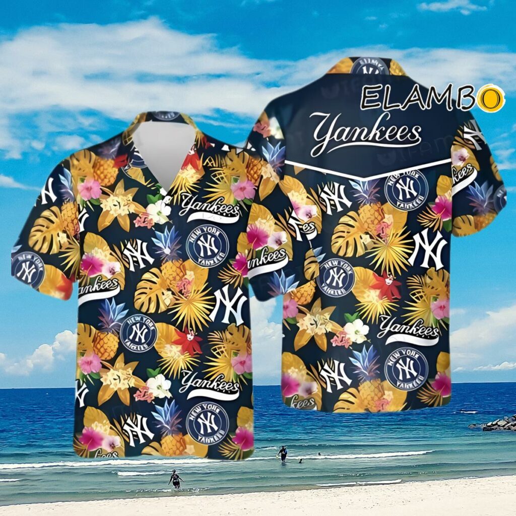 MLB New York Yankees Hawaiian Shirt Tropical Flower Pattern Summer