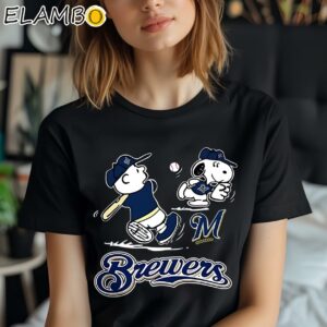 Peanuts Charlie Brown And Snoopy Playing Baseball Milwaukee Brewers Shirt Black Shirt Shirt