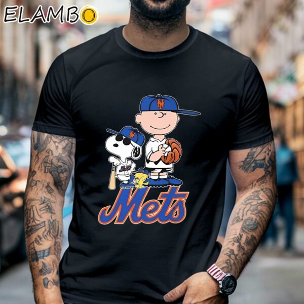 Peanuts Charlie Brown Snoopy Characters New York Mets Baseball Shirt Black Shirt 6