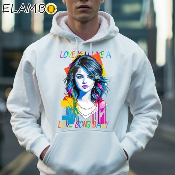 Selena Gomez In White Shirt Hoodie 36