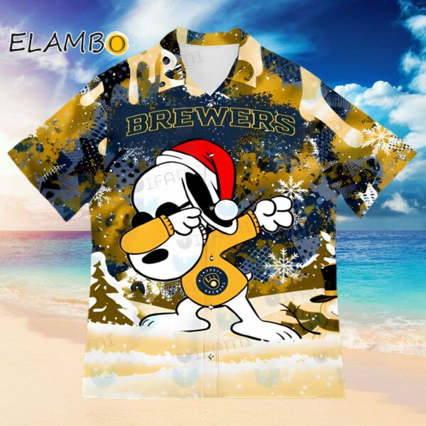 Snoopy Dabbing Snowflake Milwaukee Brewers Hawaiian Shirt Hawaiian Hawaiian
