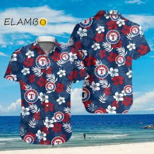 Texas Rangers Hawaiian Shirt Red White Hibiscus Pattern Aloha Shirt Aloha Shirt