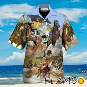 Western Cowboy Shootin Riding Horse Desert Hawaiian Shirt Aloha Shirt Aloha Shirt