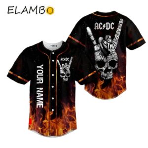 AC DC Rock Halloween Skull Baseball Jersey Shirt Custom Name Printed Thumb