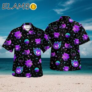 Bright Gengar Mysterious Purple PKM Button Down Hawaiian Shirt Aloha Shirt Aloha Shirt