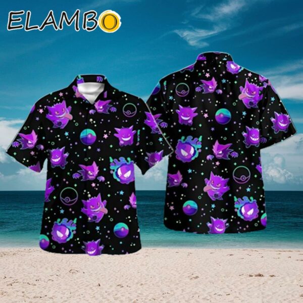 Bright Gengar Mysterious Purple PKM Button Down Hawaiian Shirt Aloha Shirt Aloha Shirt