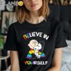 Charlie And Snoopy Believe In Yourself LGBT Tee Shirt Black Shirt Shirt