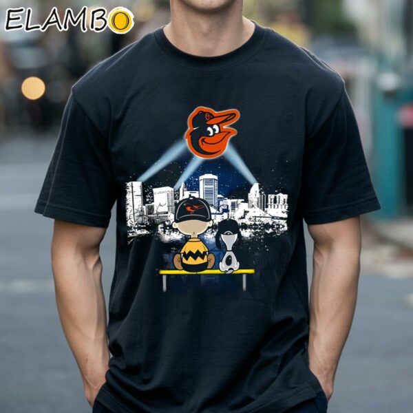 Charlie Brown And Snoopy Watching City Baltimore Orioles Shirt Black Shirts 18