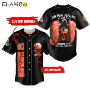 Cleveland Browns Damn Right Skull NFL Custom Name Number Baseball Jersey Printed Thumb