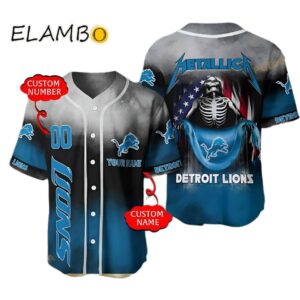 Detroit Lions 3D Personalized Name Number Metallica Baseball Jersey Printed Thumb