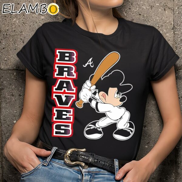 Disney Mickey Mouse Atlanta Braves Playing Baseball Shirt Black Shirts 9