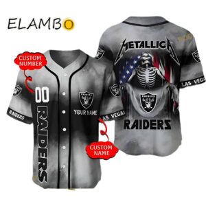 Las Vegas Raiders Personalized Name Number Metallica Baseball Jersey Printed Thumb
