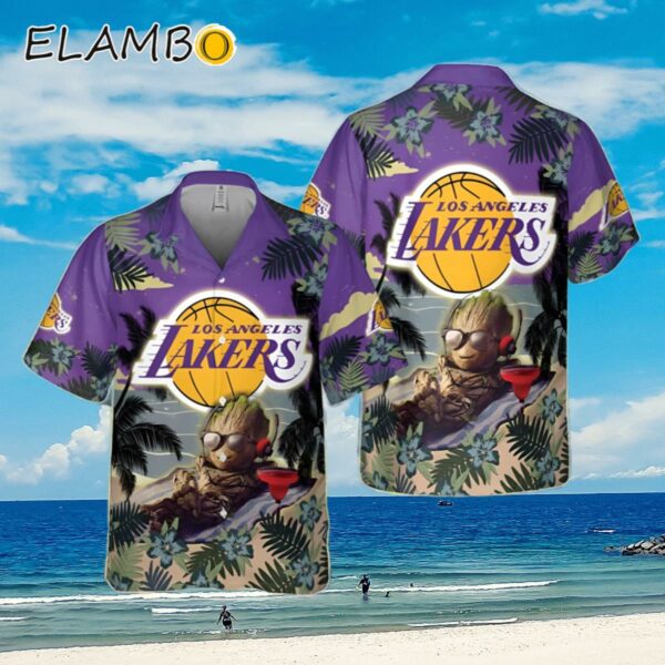 Los Angeles Lakers Summer With Baby Groot Basketball Association Hawaiian Shirt Aloha Shirt Aloha Shirt