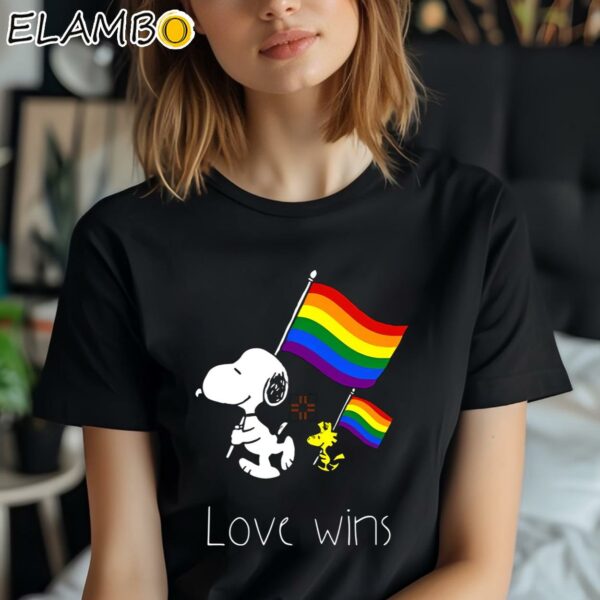 Love Wins Snoopy snoopy pride month LGBT Gay Pride Rainbow Flag Shirt Black Shirt Shirt