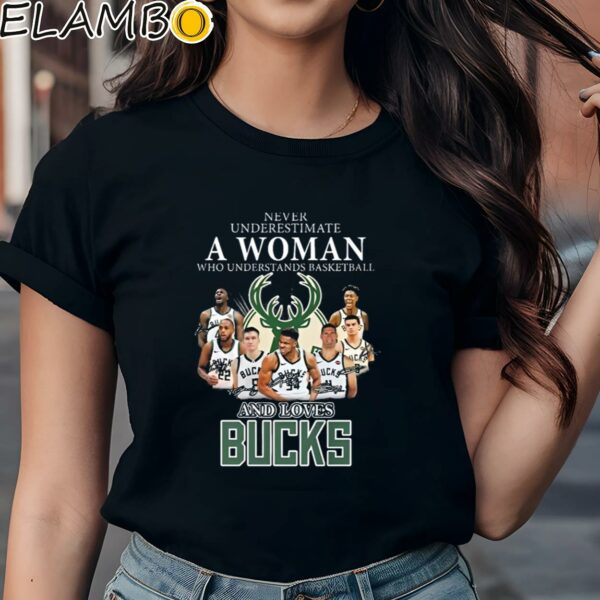 Never Underestimate A Woman Who Understands Basketball And Love Retro Milwaukee Bucks T Shirts Black Shirts Shirt