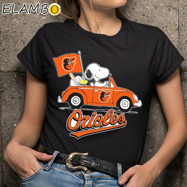 Peanuts Snoopy And Woodstock On Car Baltimore Orioles AL East Champions Shirt Black Shirts 9