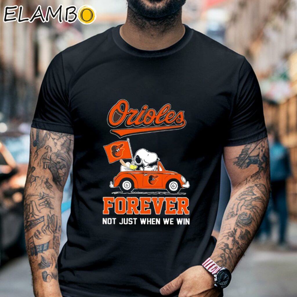 Snoopy And Woodstock Driving Car Baltimore Orioles Forever Not Just When We Win Shirt