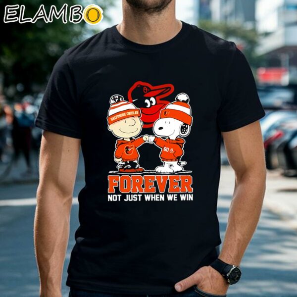 Snoopy Fist Bump Charlie Brown Baltimore Orioles Forever Not Just When We Win Shirt Black Shirts Shirt