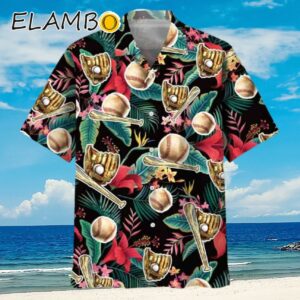 Tropical Flowers With Baseball Gloves Hawaiian Shirt Aloha Shirt Aloha Shirt