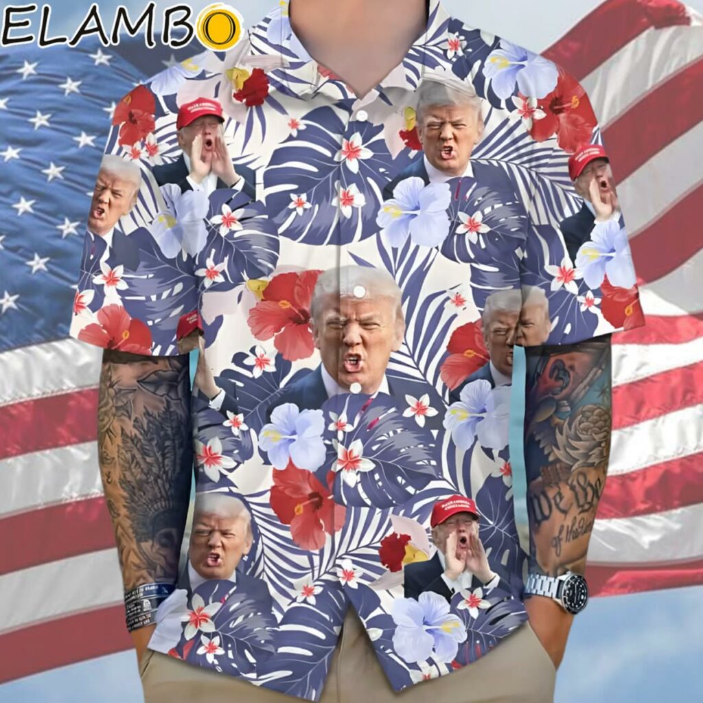 Trump Funny Photo Tropical Hibiscus Hawaiian Shirt