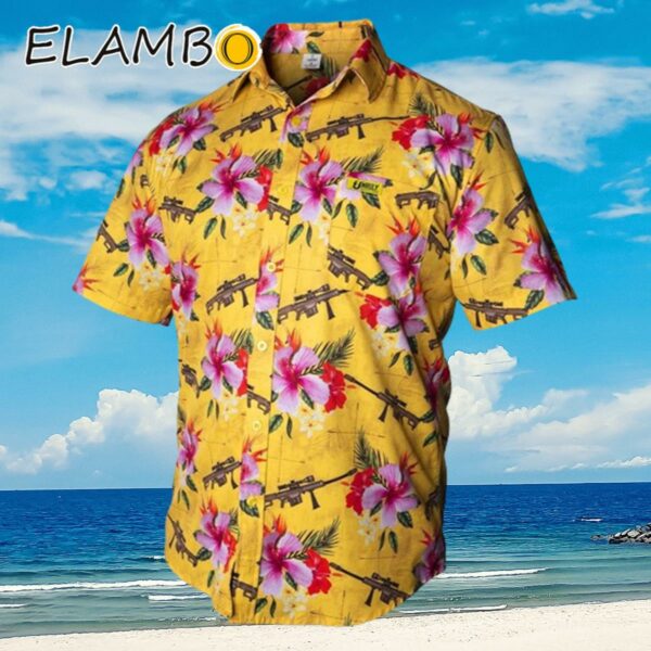 Unruly Outfitters Hawaiian Shirt for Mens Yellow Gun Button Down Shirts Funny Flower Aloha Shirt Aloha Shirt