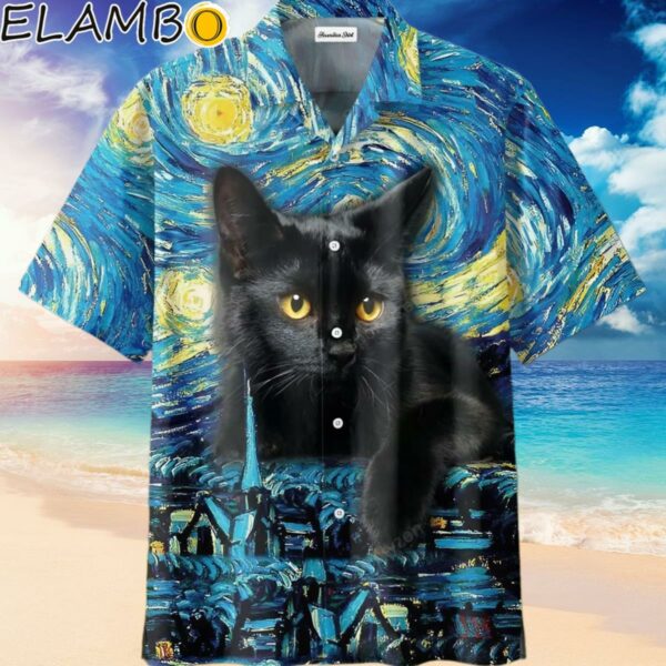 Black Cat Starry Night Van Gogh Halloween Hawaiian Shirts Hawaiian Hawaiian