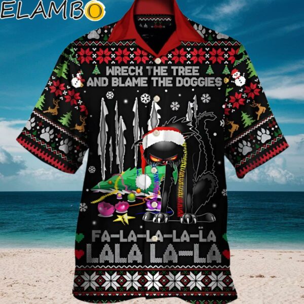 Black Cat Wreck The Tree Light Funny Ugly Style Christmas Hawaiian Shirt Aloha Shirt Aloha Shirt