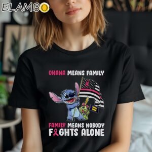 Disney Stitch Family Means Nobody Fights Alone Breast Cancer Shirt Black Shirt Shirt