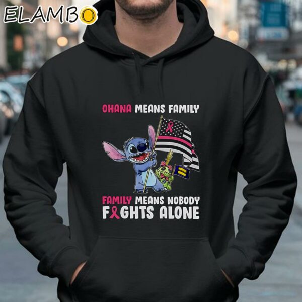 Disney Stitch Family Means Nobody Fights Alone Breast Cancer Shirt Hoodie 37