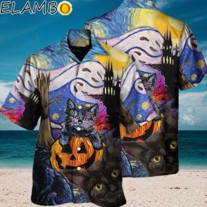 Halloween Black Cat Starry Night Funny Cat Hawaiian Shirt Aloha Shirt Aloha Shirt