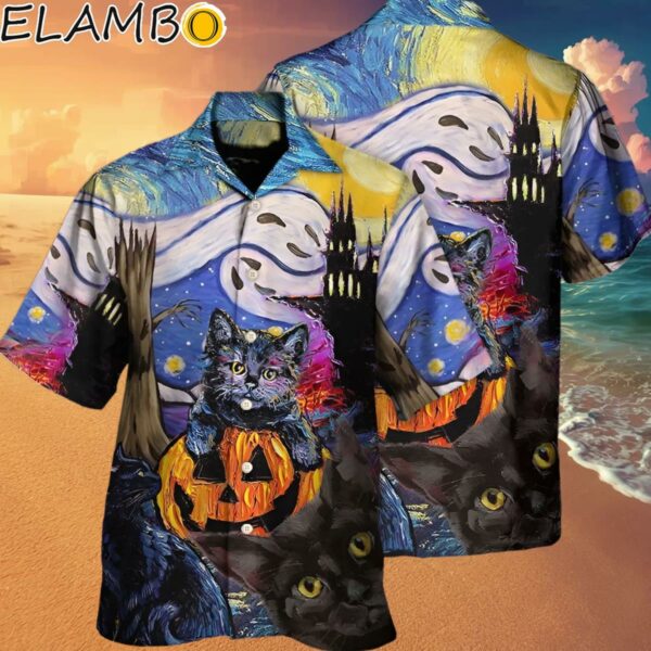 Halloween Black Cat Starry Night Funny Cat Hawaiian Shirt Hawaaian Shirt Hawaaian Shirt