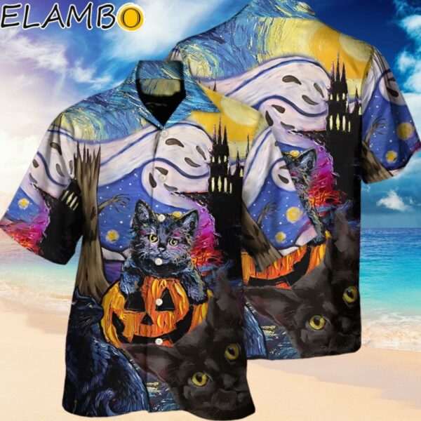 Halloween Black Cat Starry Night Funny Cat Hawaiian Shirt Hawaiian Hawaiian