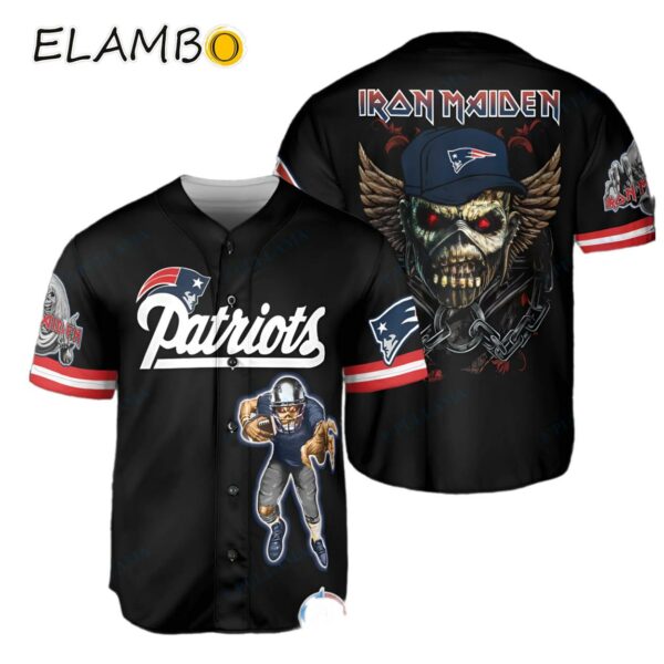 Iron Maiden With Patriots Baseball Jersey Iron Maiden Band Merch Printed Thumb