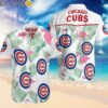 MLB Chicago Cubs with Flamingos and Leaves White Hawaiian Shirt Hawaiian Hawaiian