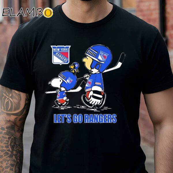 Peanuts Characters New York Rangers Walking 2024 Stanley Cup Playoffs Let's Go Rangers Shirt Black Shirt Shirts