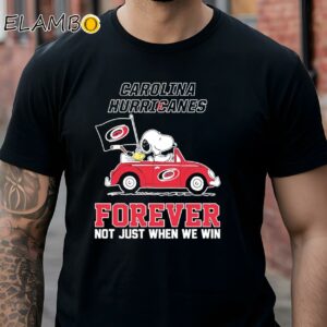Peanuts Snoopy And Woodstock On Car Carolina Hurricanes Forever Not Just When We Win Shirt Black Shirt Shirts