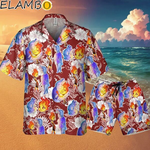 Disney Pixar Elemental Summer Beach Tropical Red Disneyland Button Up Shirt Hawaaian Shirt Hawaaian Shirt