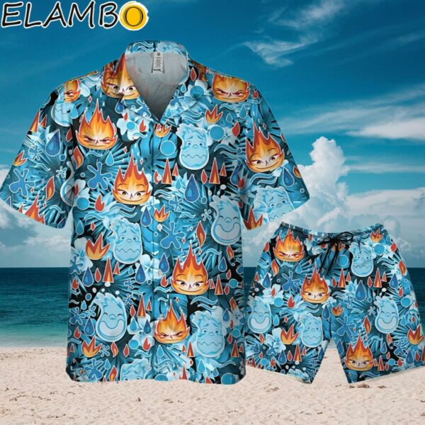 Disney Pixar Seamless Elemental Ember And Wade Tropical Blue Hawaiian Shirt Aloha Shirt Aloha Shirt