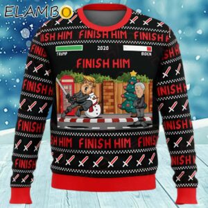 Trump Ugly Christmas Sweater Trump Finish Him Pattern Black Red Sweater Sweater Ugly