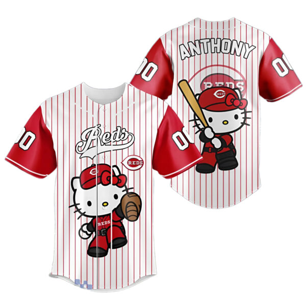 Custom name MLB Hello Kitty Cincinnati Reds Baseball Jersey